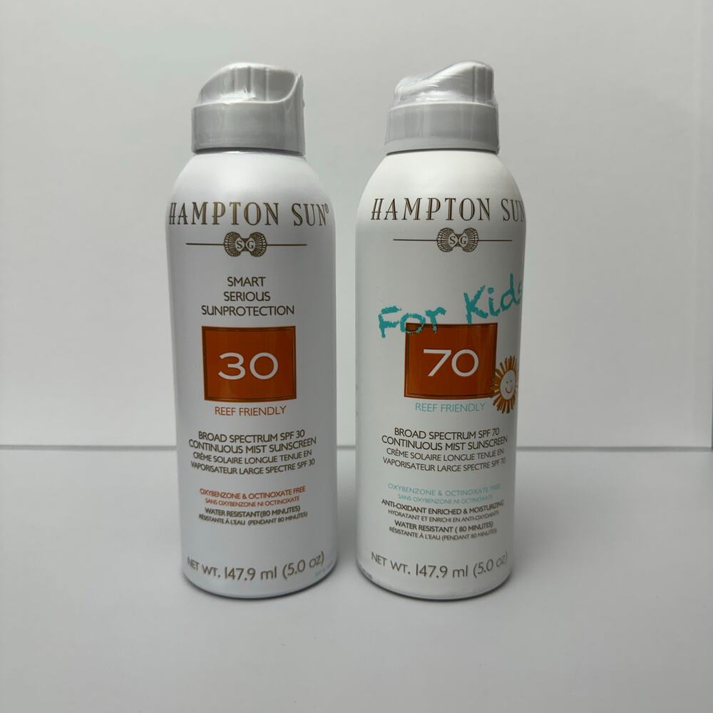 Hampton Sun Sunscreen Spray Kids SPF 70, Adult SPF 30 Continuous Mist 5oz Bundle